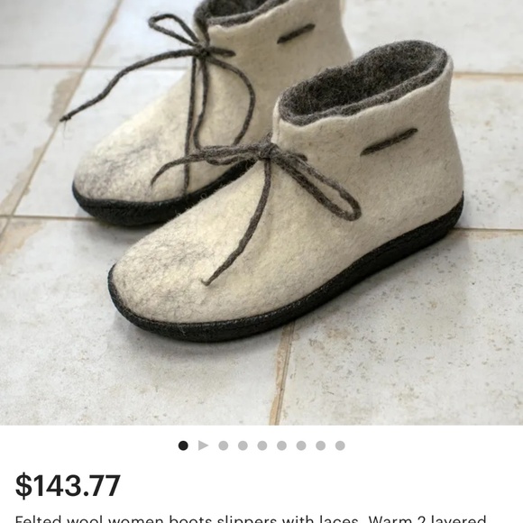 Felted wool women boots slippers with laces. Ankle booties. - Picture 1 of 15